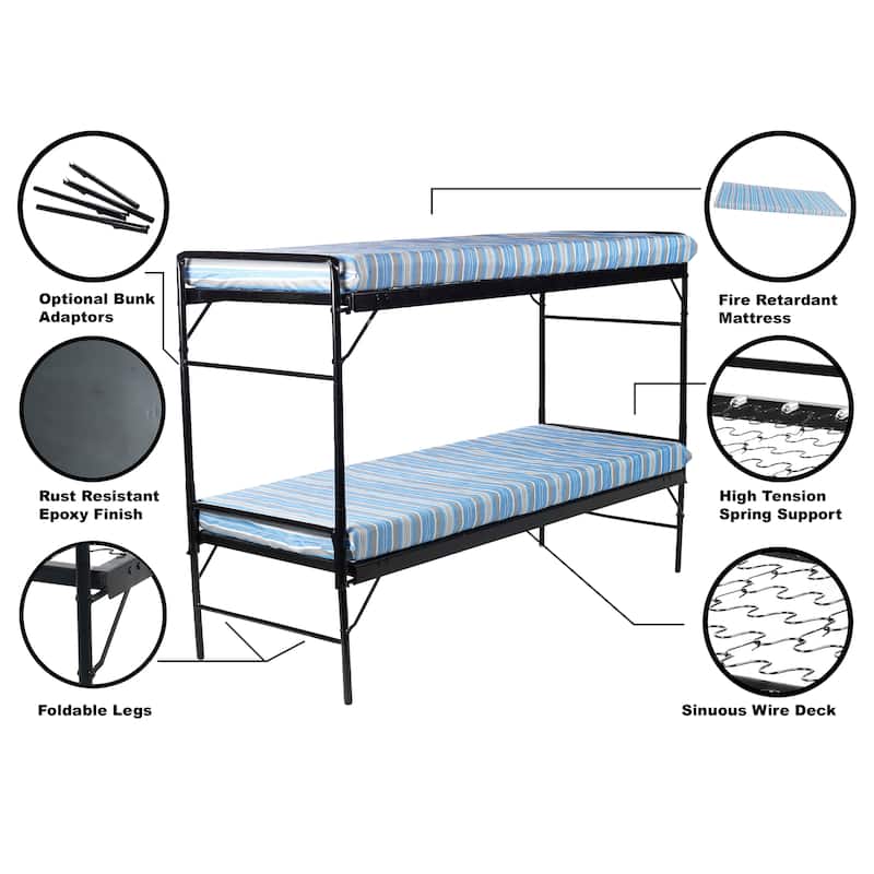 Blantex Two Army Style Bunkable Beds with Retractable Legs & Two 4